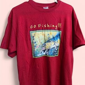 Gildan Red Go Fishing Graphic T-Shirt